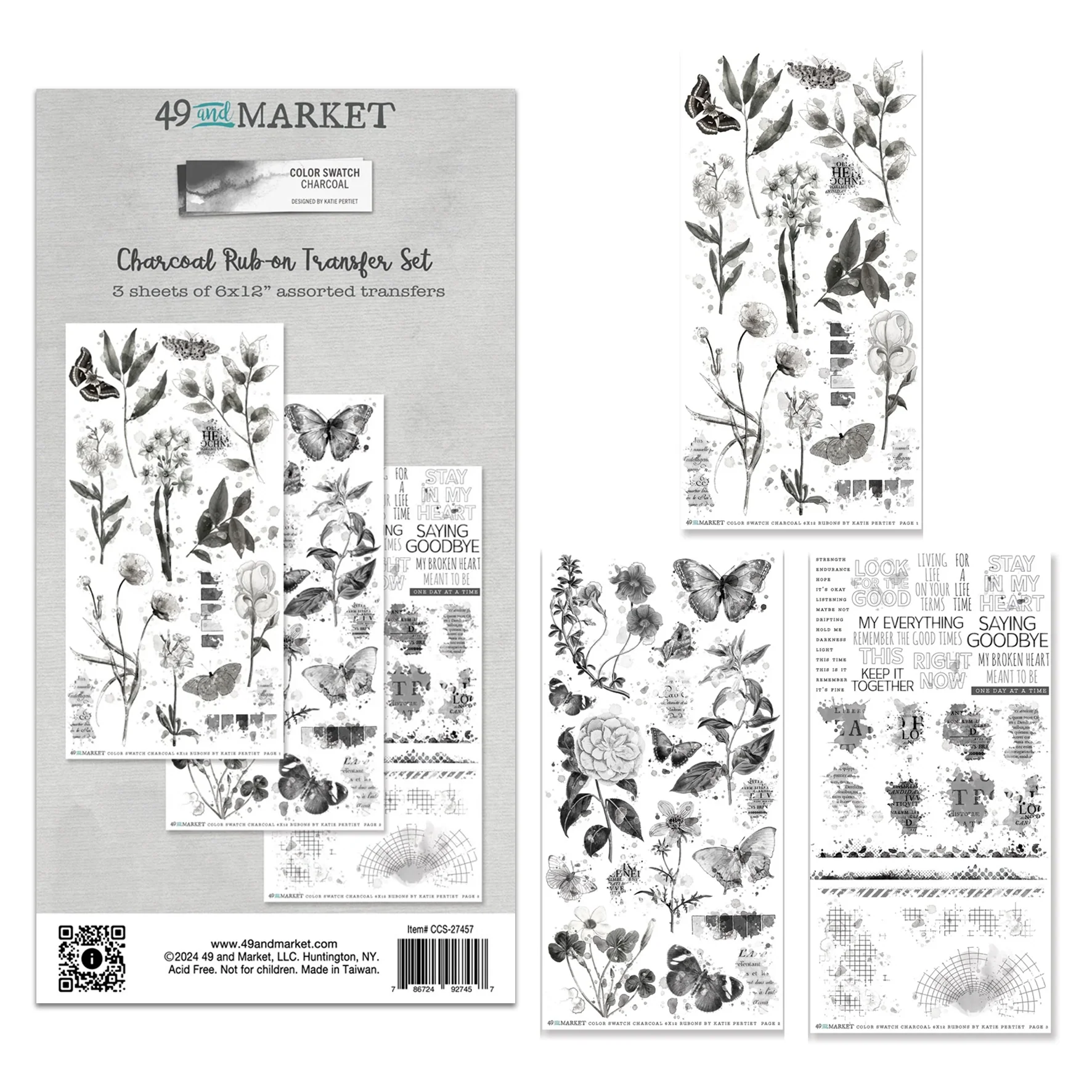 49 And Market Color Swatch: Charcoal Rub-On Transfer Set - 3 Sheets