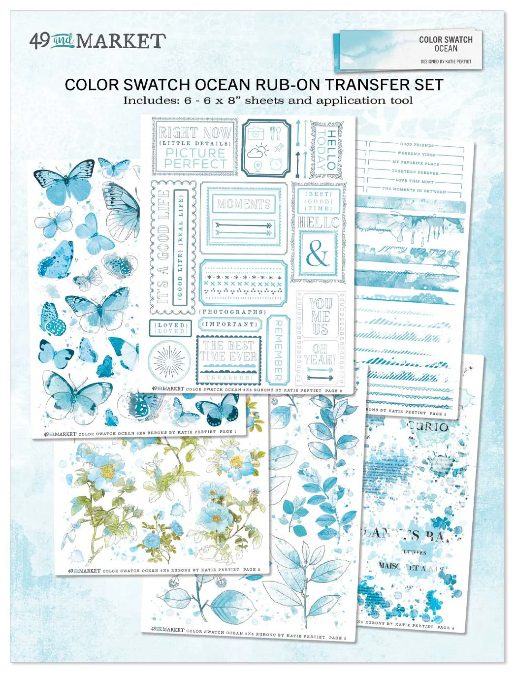 49 And Market Color Swatch: Ocean Rub-Ons 6"X8"- 6 Sheets