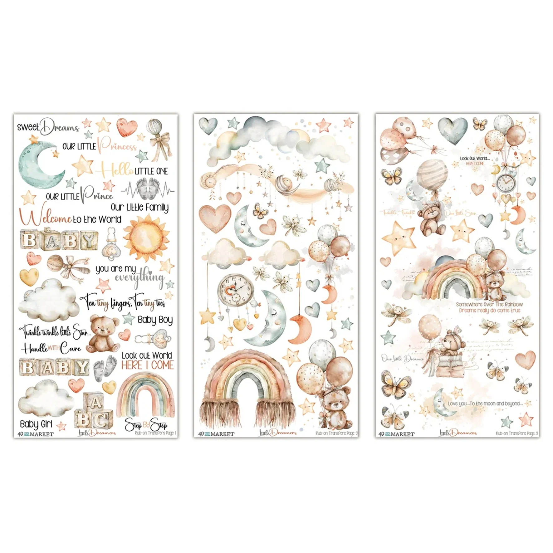 49 and Market Little Dreamer 6×12" Rub-on Transfer Set - Image 2