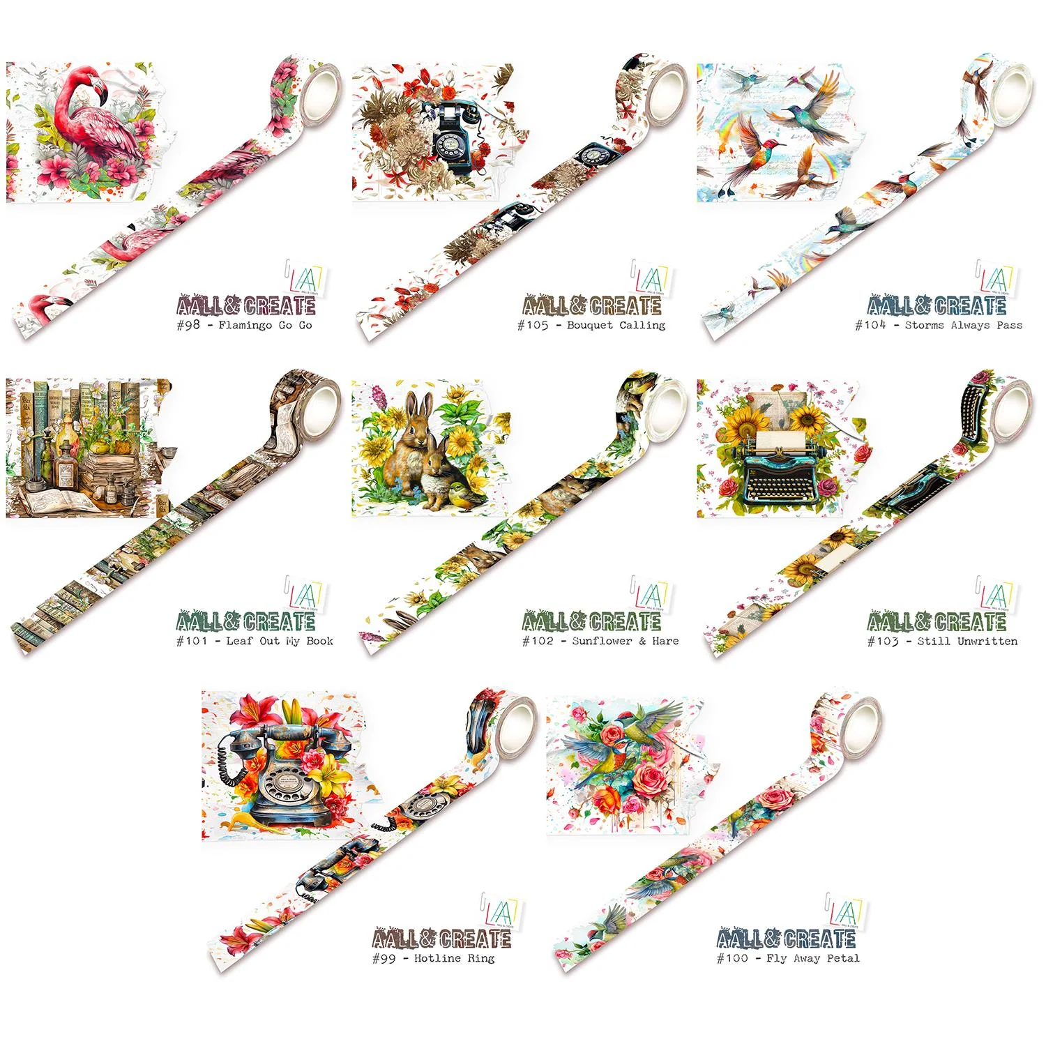8 x Washi tapes - Flamingo Go Go - Bouquet Calling