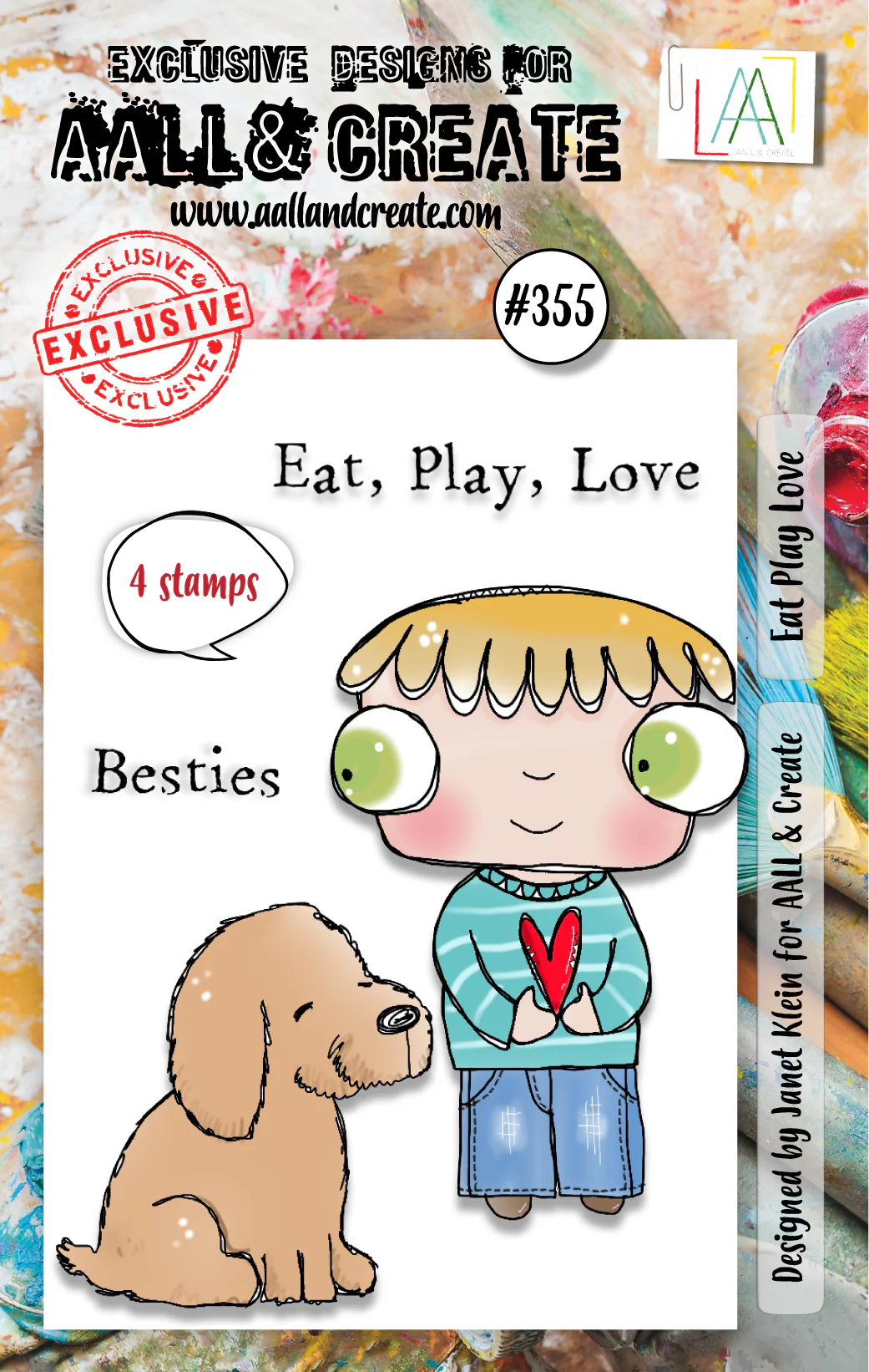 #355 - A7 Clear Stamp Set - Eat Play Love