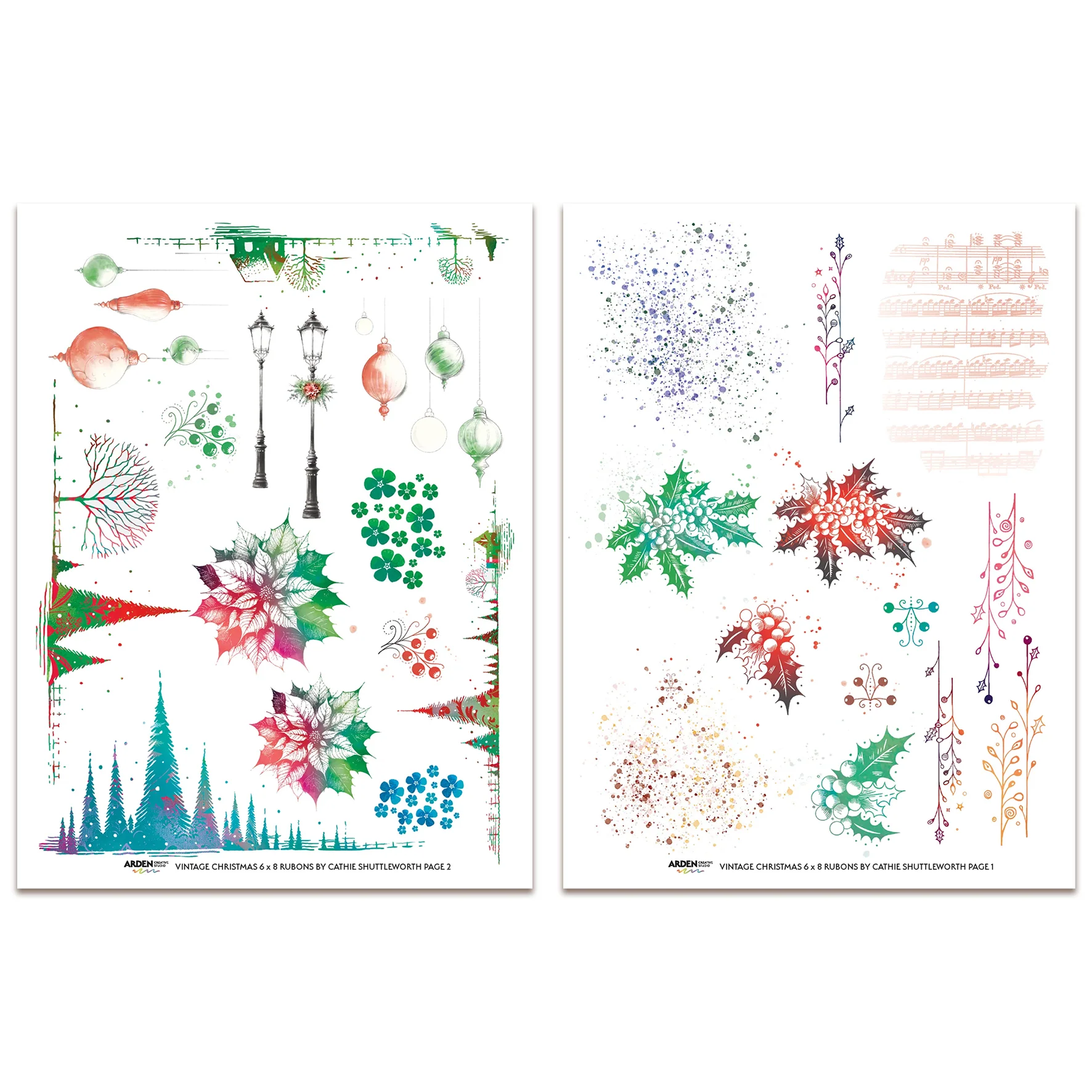 Arden Creative Studio Vintage Christmas 6in x 8in Rub-On Transfer Set - Image 2