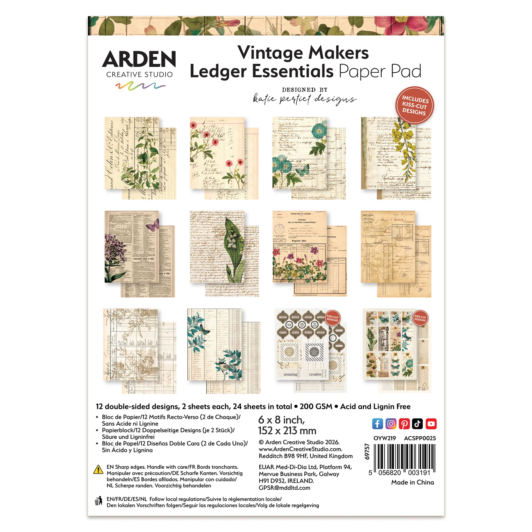 Arden Creative Studio Vintage Makers Ledger Essentials 6in x 8in Paper Pad