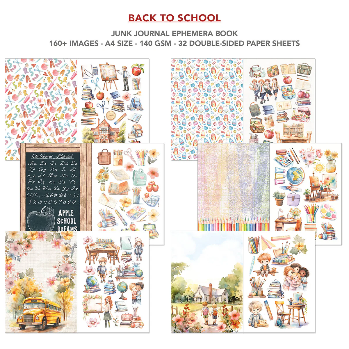 Ciao Bella Back to School A4 Junk Journal Ephemera Book (32pcs) - Image 5