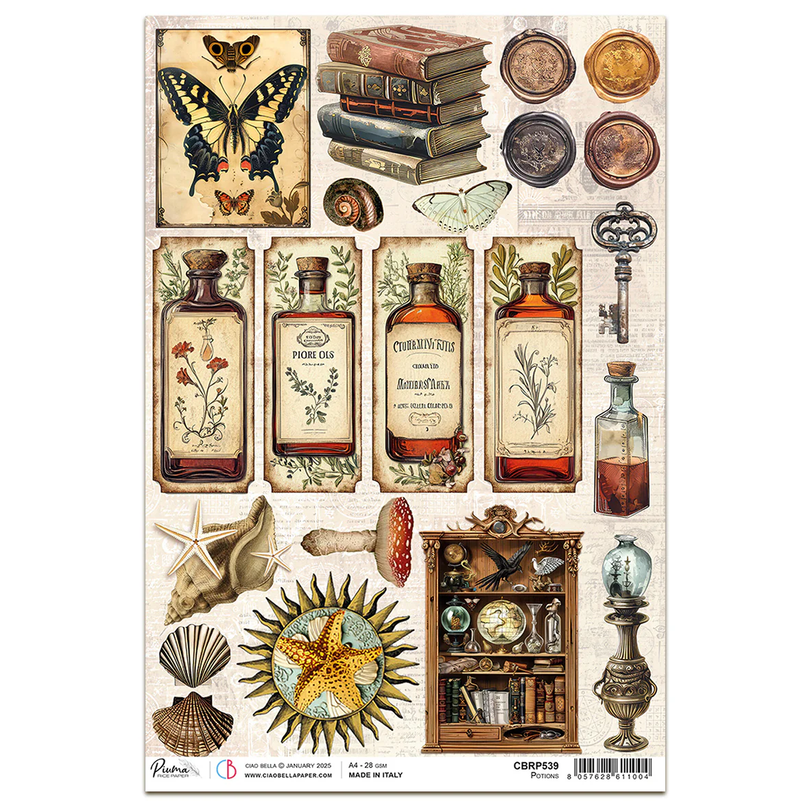 Ciao Bella Cabinet of Curiosities A4 Rice Paper Potions (1pc)
