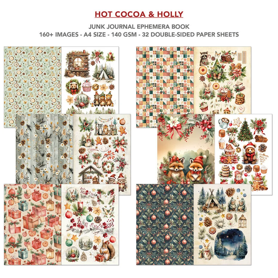Ciao Bella Hot Cocoa & Holly A4 Junk Journal Ephemera Book (32pcs) - Image 4