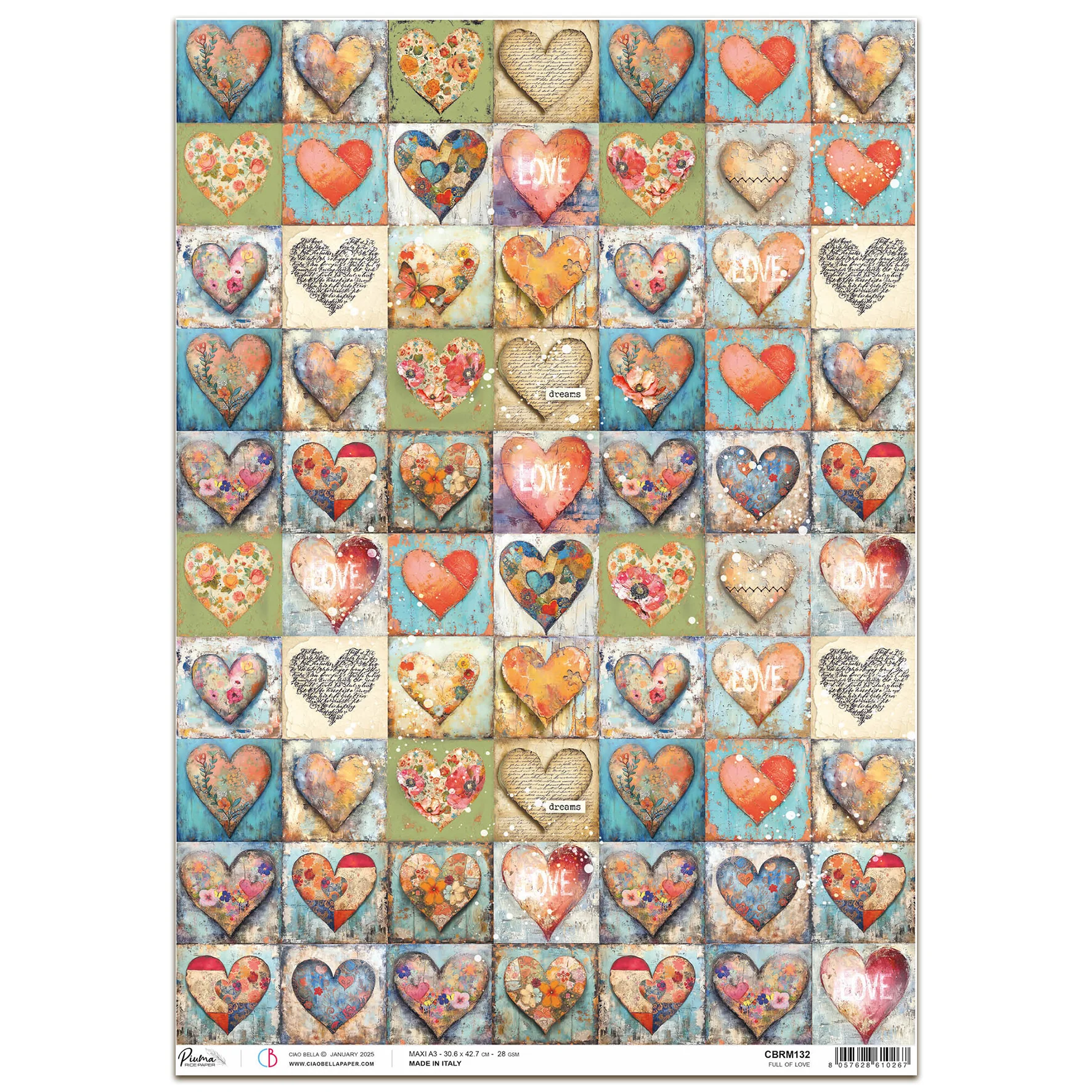 Ciao Bella Majestic Dream Rice Paper A3 Full of  Love (1pc)