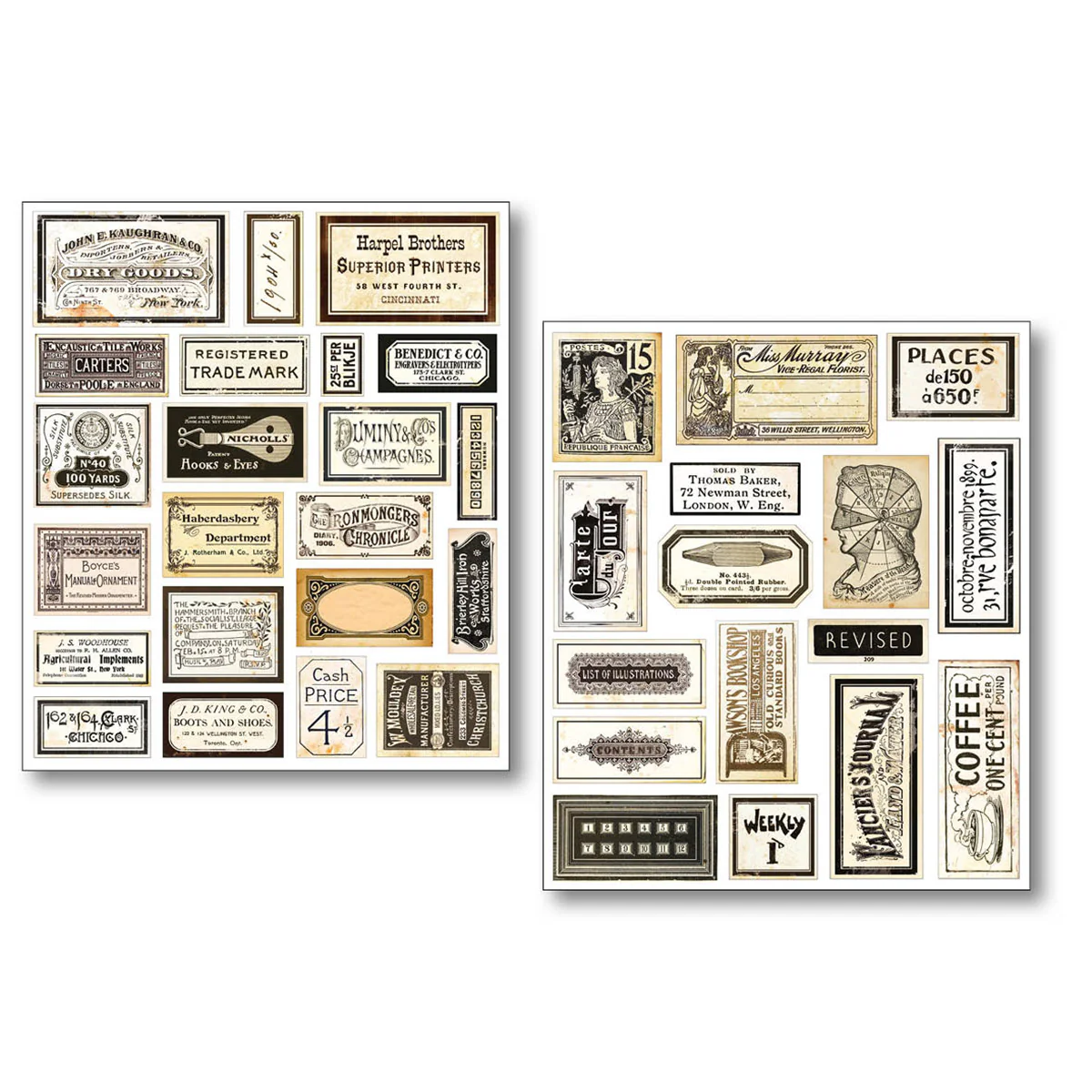 Ciao Bella Mixed Media Sticker Set Vintage Scripts (10pcs) - Image 6