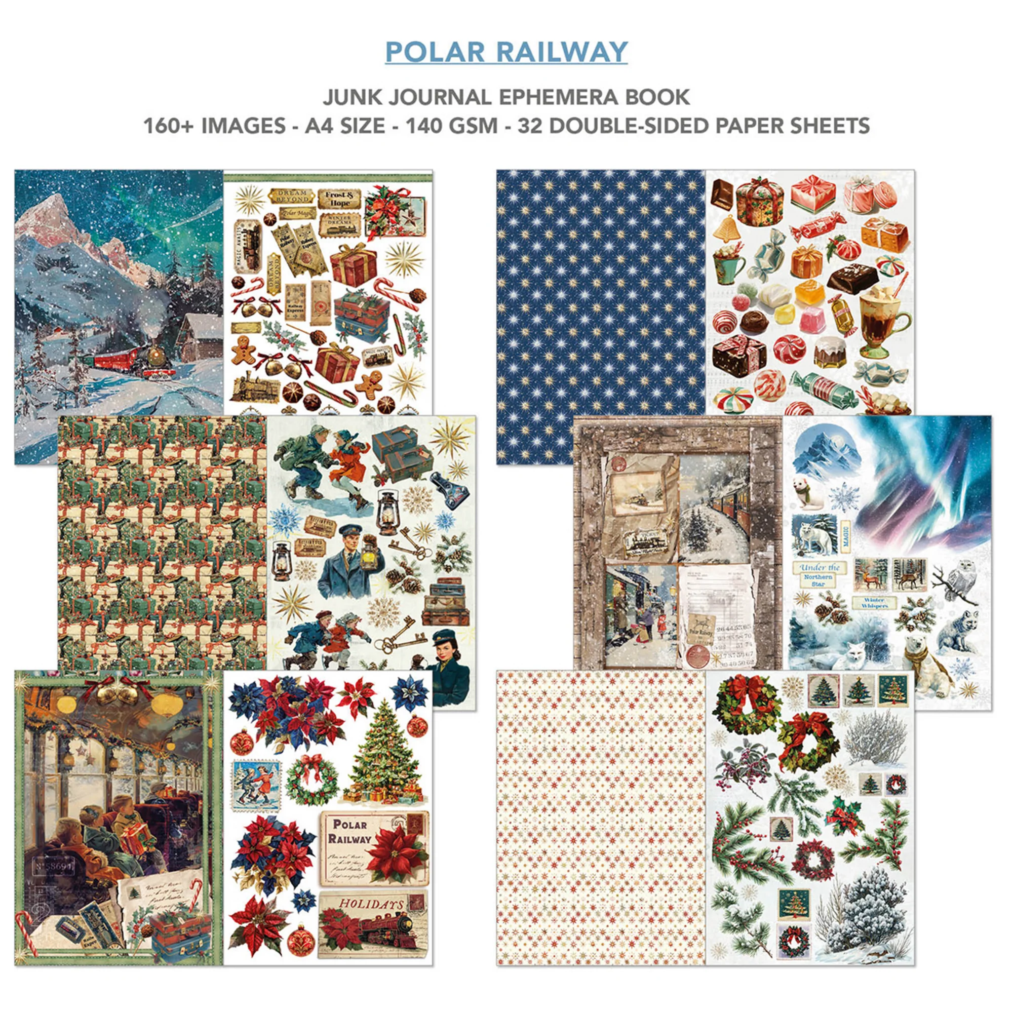 Ciao Bella Polar Railway A4 Junk Journal Ephemera Book (32pcs) - Image 3