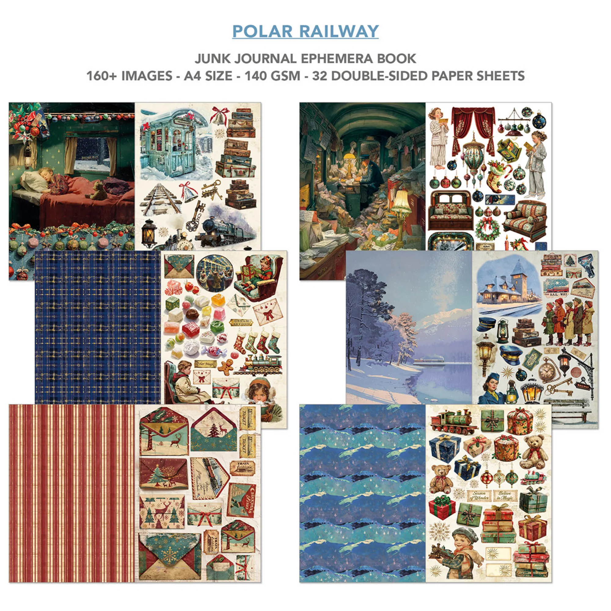 Ciao Bella Polar Railway A4 Junk Journal Ephemera Book (32pcs) - Image 4