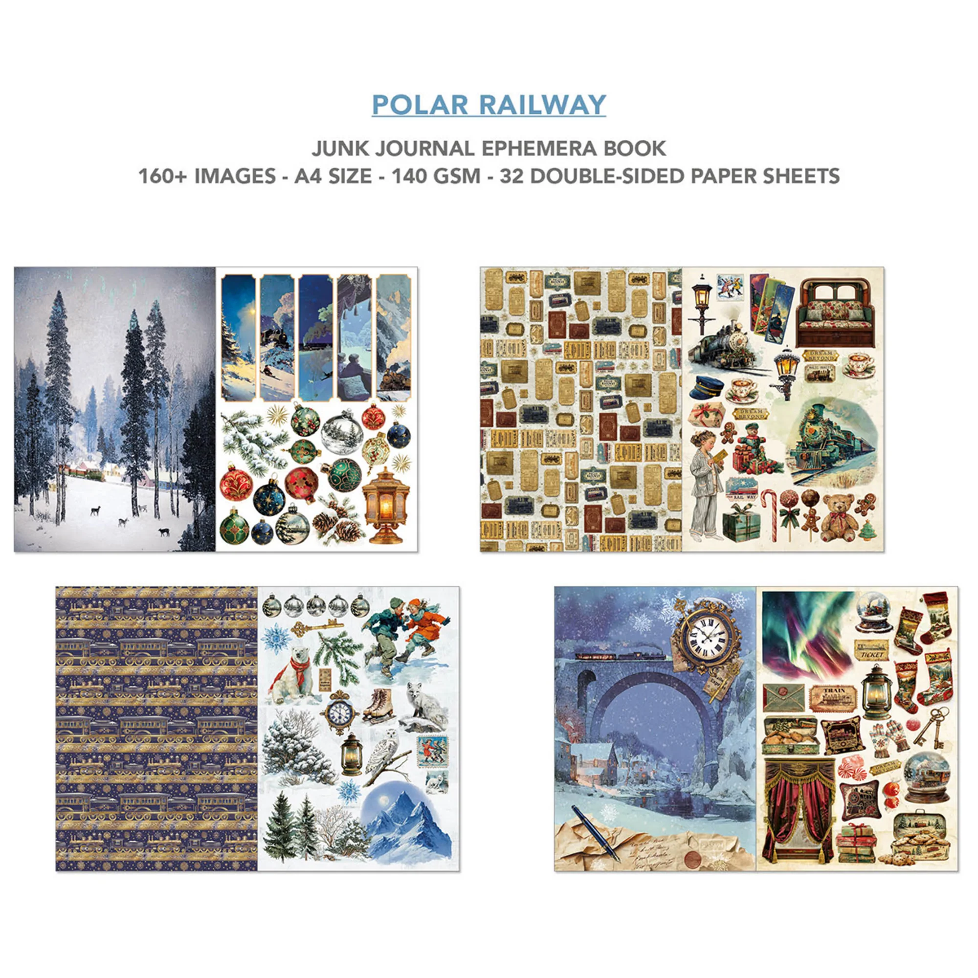 Ciao Bella Polar Railway A4 Junk Journal Ephemera Book (32pcs) - Image 5