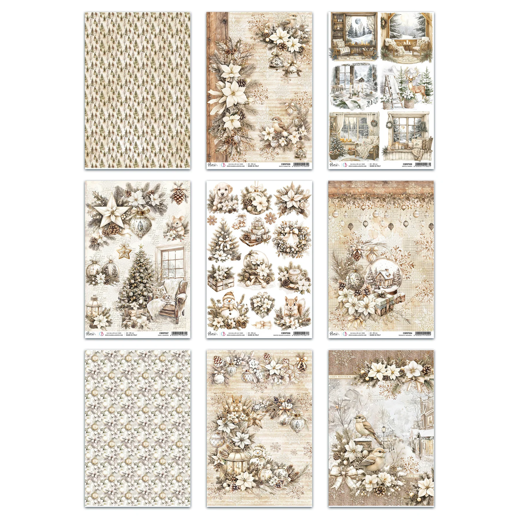 Ciao Bella Winter Season A4 Rice Paper Bundle - 9 Pcs