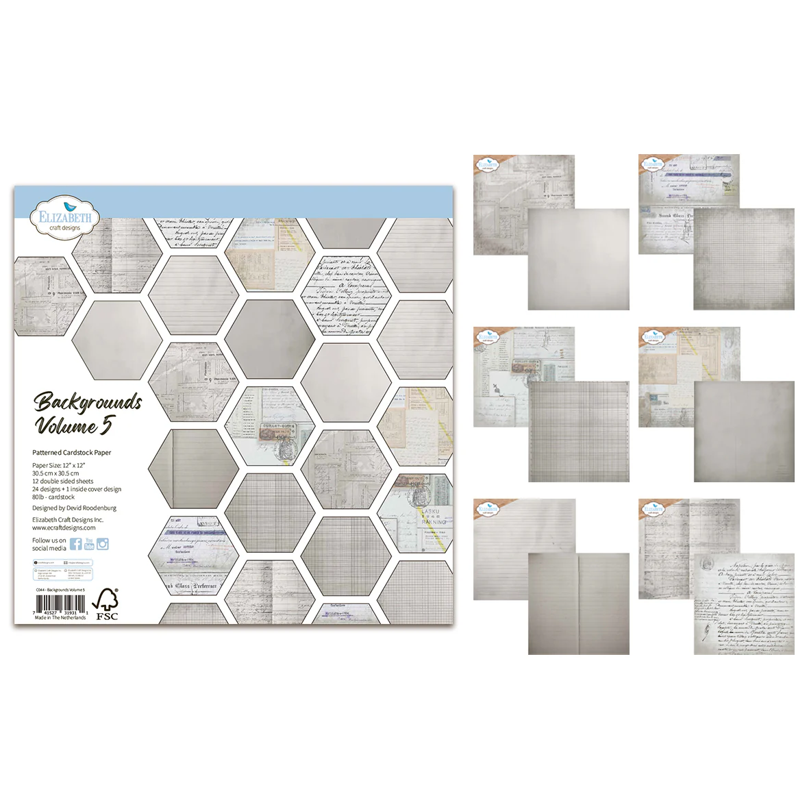 Elizabeth Craft Designs Beautifully Worn 12x12 Inch Patterned Cardstock Backgrounds Volume 5 by Devid Roodenburg