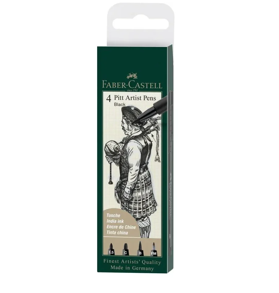 Faber Castell Pitt Artist Pens Black 1.5/C/B/FM (4pcs)