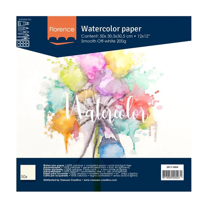 Florence Watercolour Paper Smooth 30,5X30,5Cm 200G Off-White 50Pcs