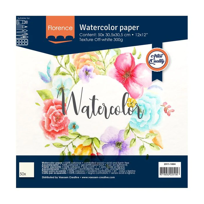 Florence Watercolour Paper Texture 30,5X30,5Cm 300G Off-White 50Pcs
