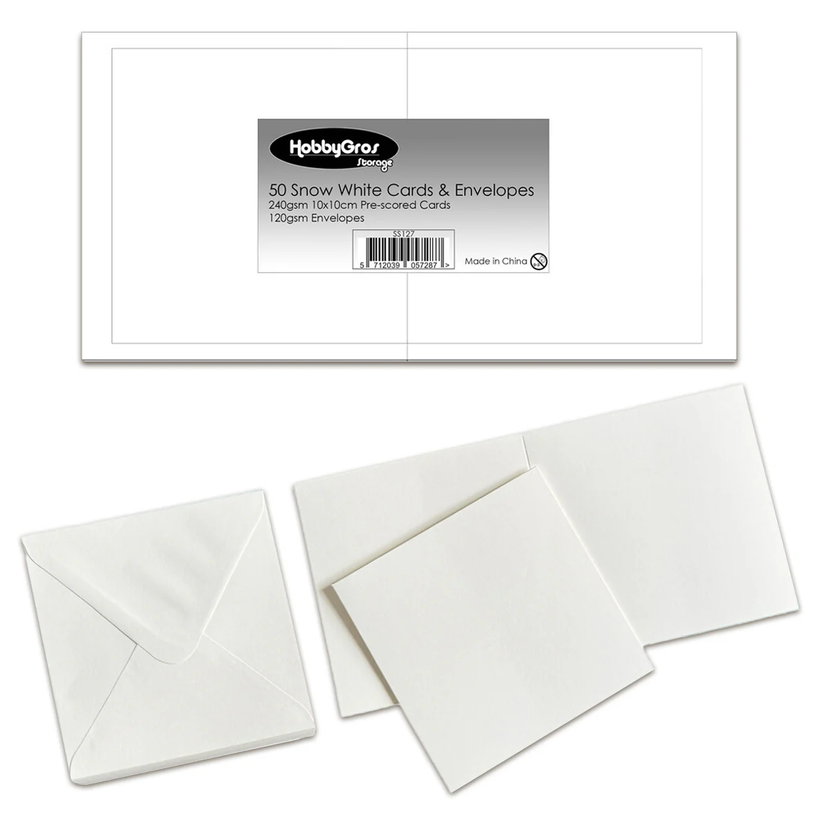 HobbyGros Storage Cards & Envelopes 10x10cm Snow White (50pcs)