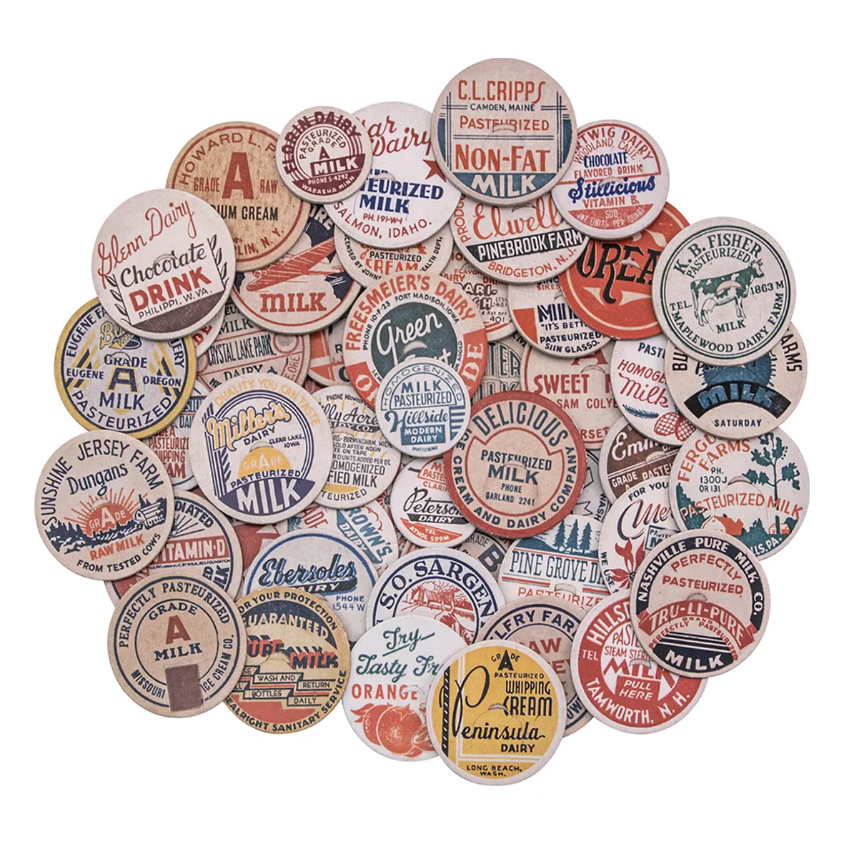 Idea-ology Tim Holtz Chipboard Milk Caps 50 Pcs - Assorted Sizes - Image 2