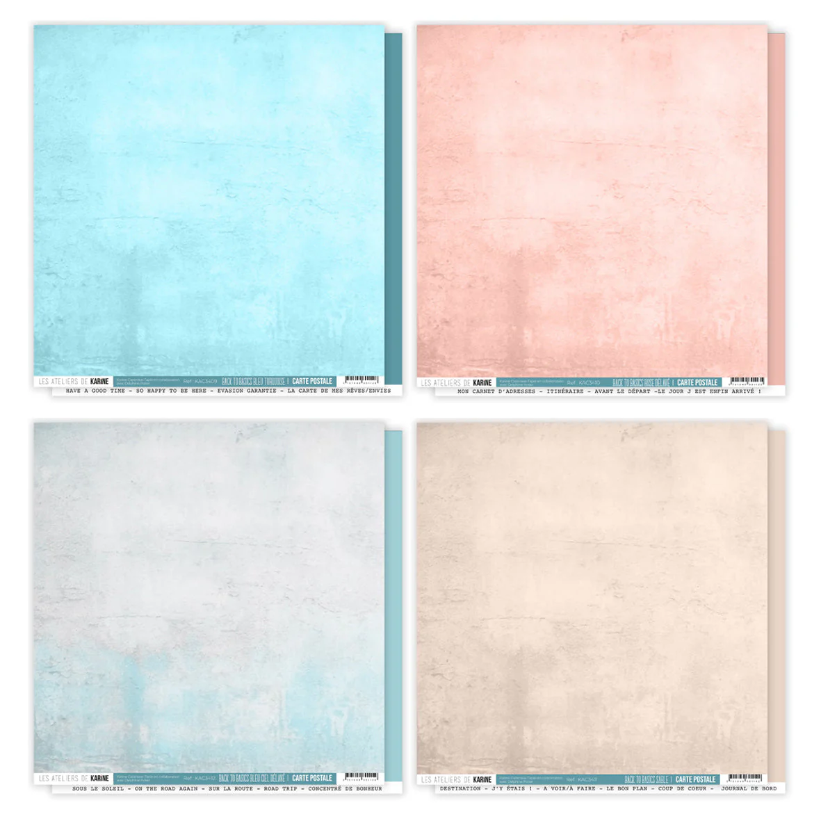 Les Ateliers De Karine Postcard - Back To Basics Papers (4pcs)