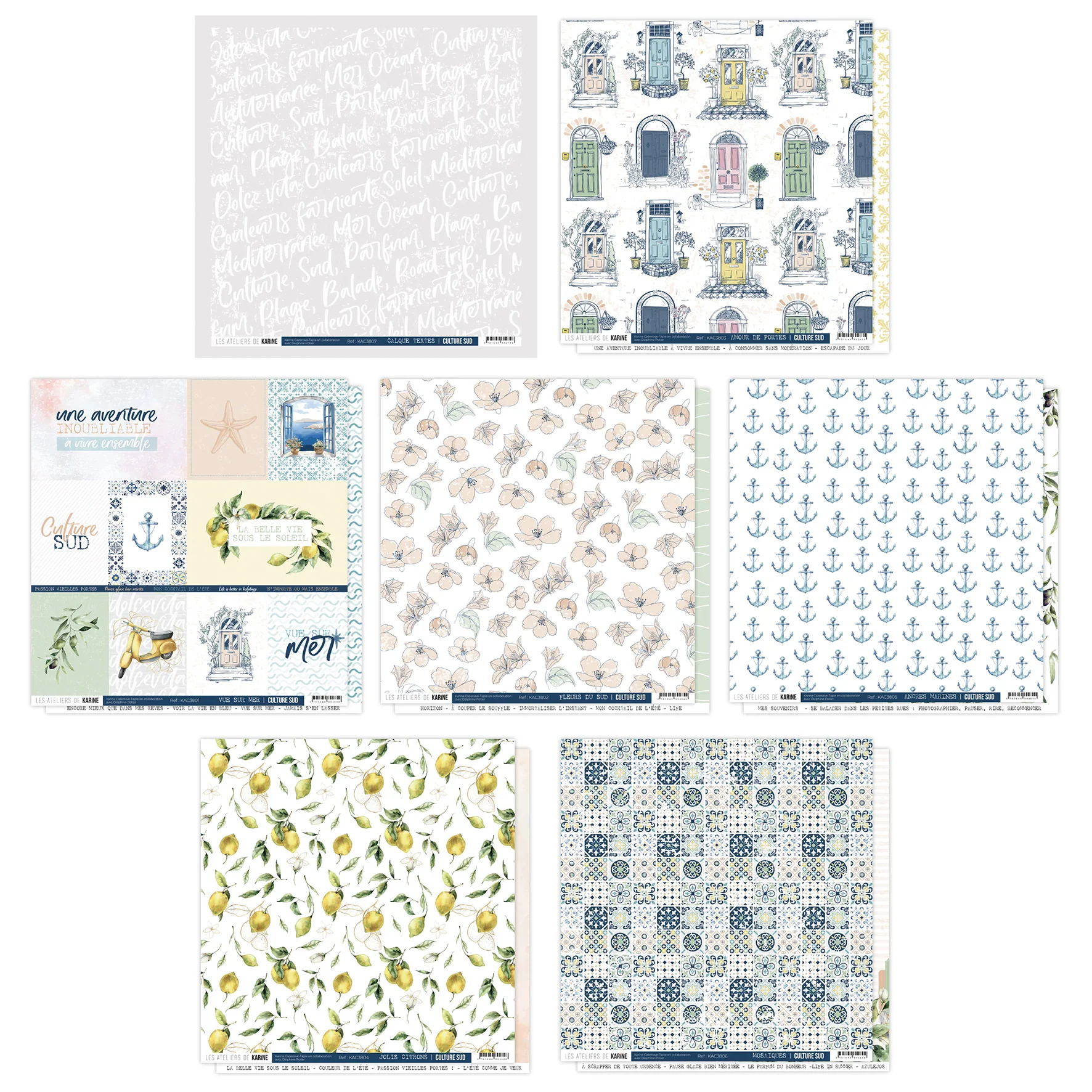 Les Ateliers De Karine Southern Culture - Pack of 6 Printed Papers + 1 Acetate - Image 2