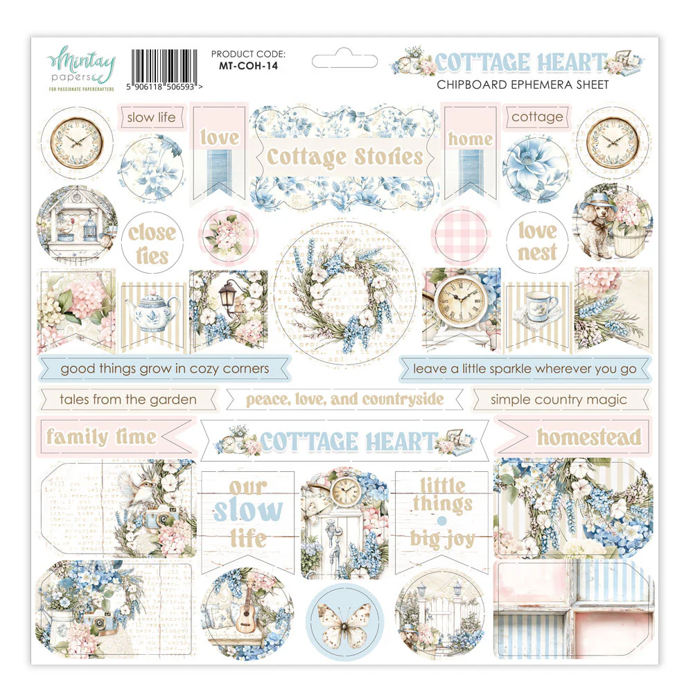 Mintay Cottage Heart 12x12 Inch Chipboard Ephemera Sheet