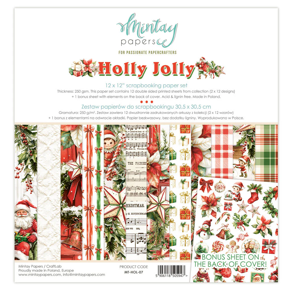 Mintay Holly Jolly 12x12 Inch Scrapbooking Paper Set