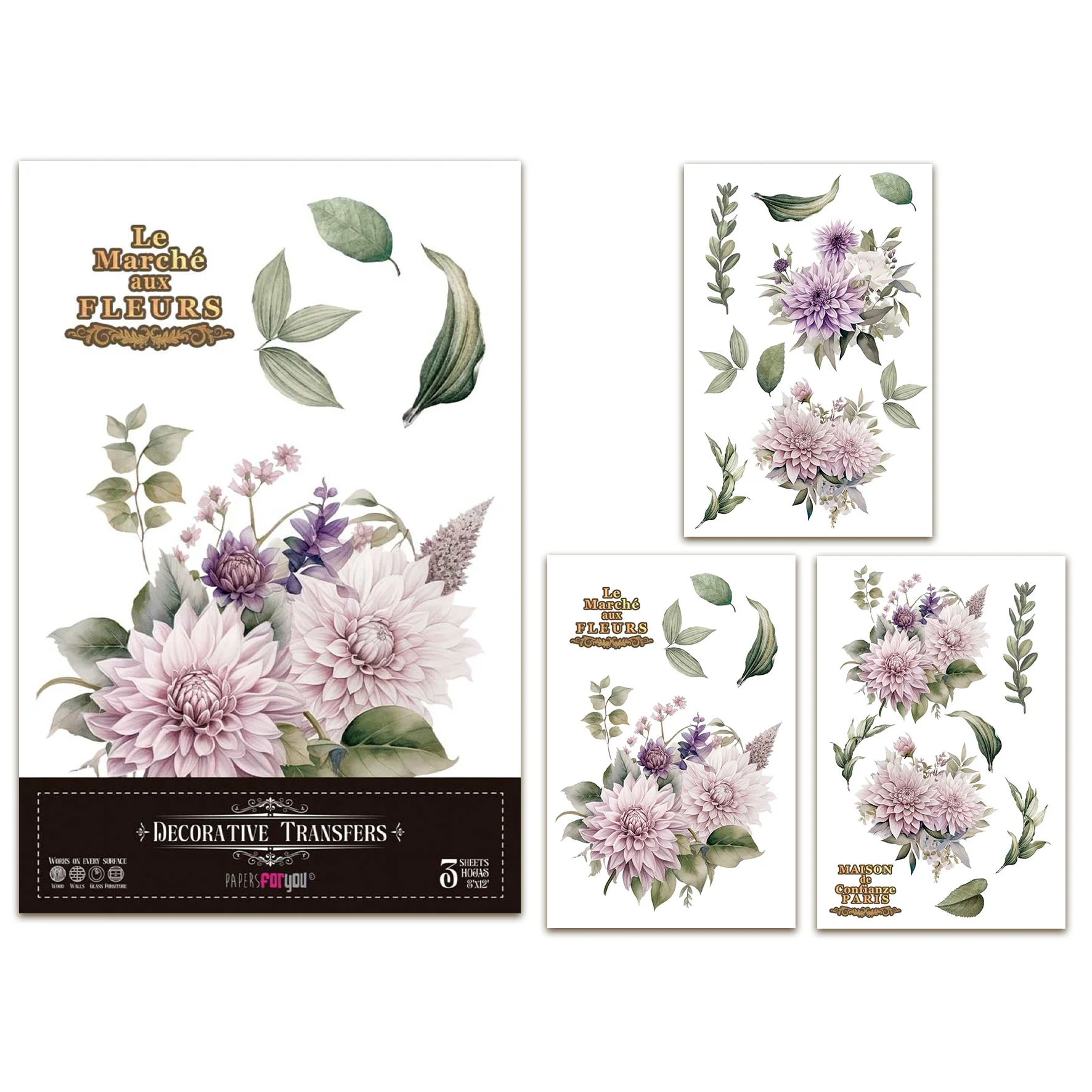 Papers For You Dahlias 8x12 Inch Decor Transfers (3pcs)