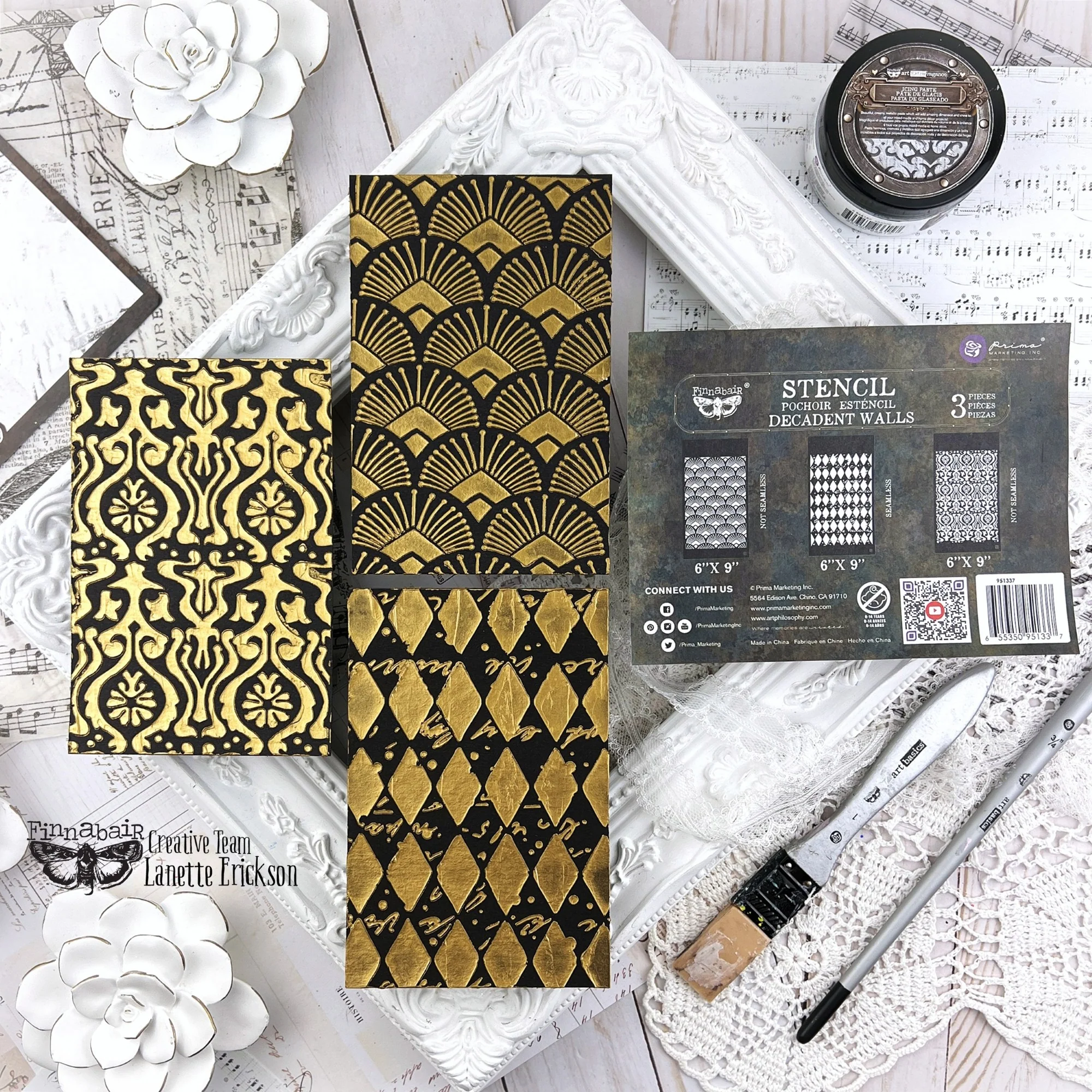 Prima Marketing Finnabair Limited Edition Stencil Set Decadent Walls (3pcs) - Image 2