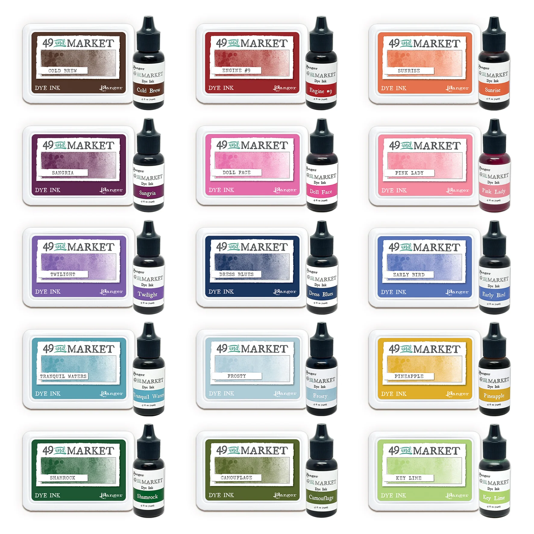 Ranger 49 And Market Dye Ink Pad & Reinker Complete Collection#2 - 15 Colours