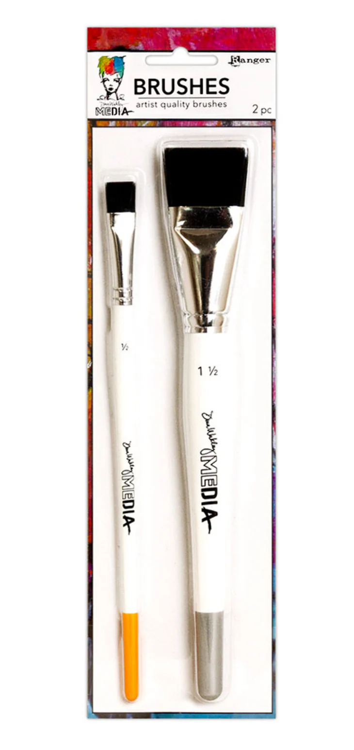 Ranger Dina Wakley MEdia Brushes Synthetic Bristle 1.5 & 0.5 Inch (2pcs)