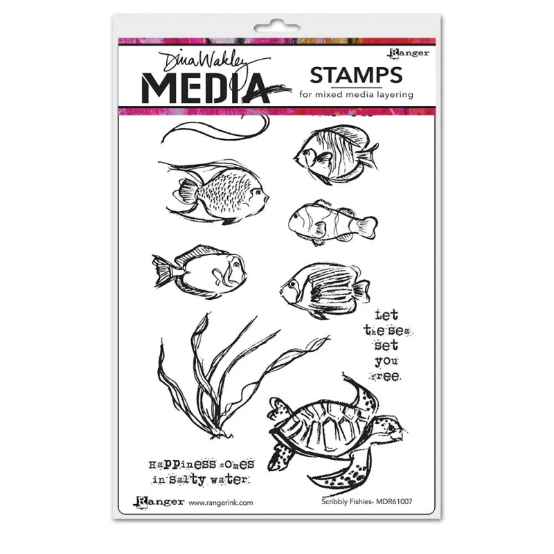 Ranger Dina Wakley Media Scribbly Fishies Cling Stamp Set