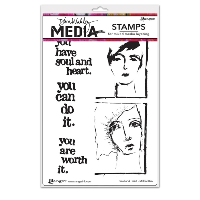 Ranger Dina Wakley Media Soul and Heart Cling Stamp Set