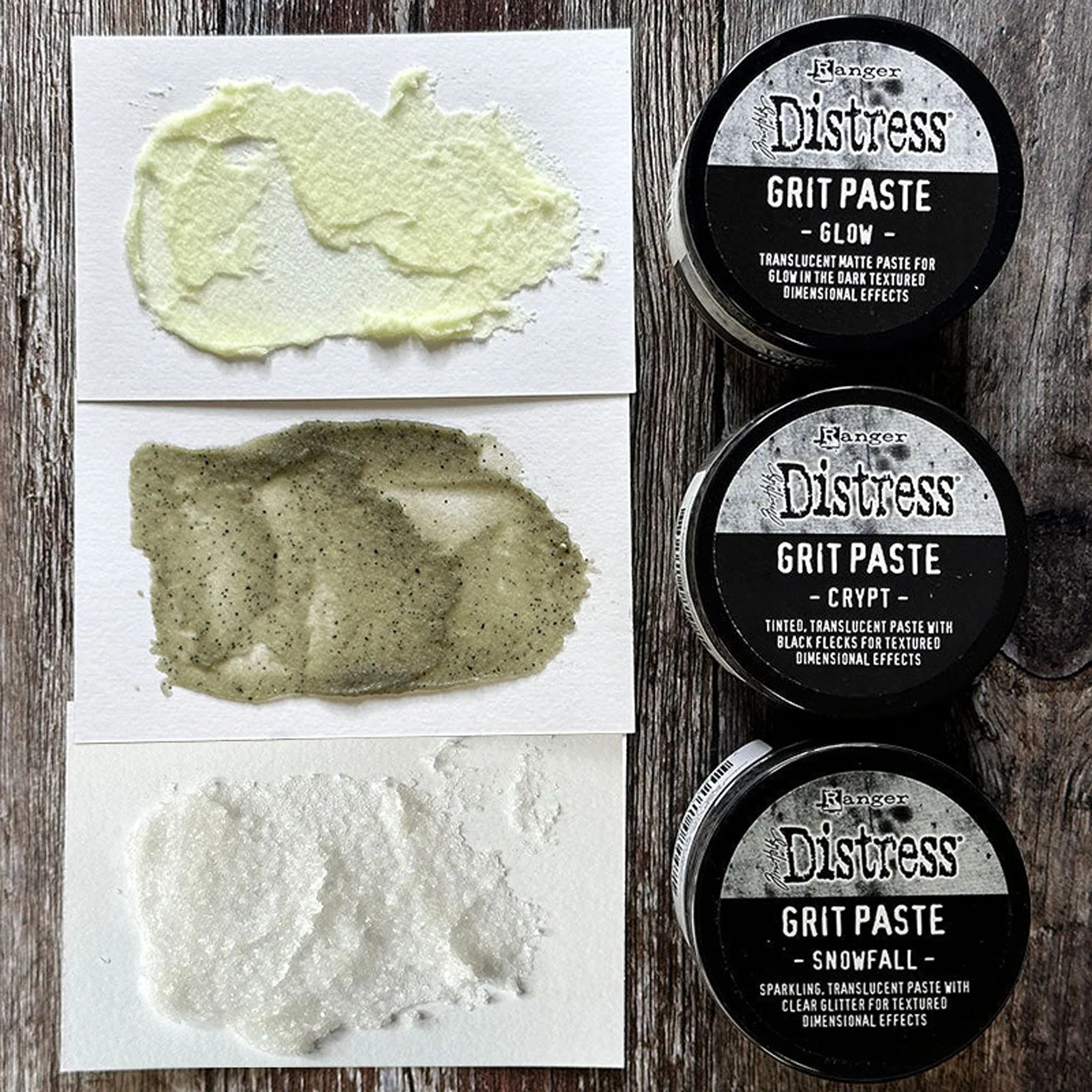 Ranger Tim Holtz® Distress Medium Bundle - Texture Paste Twinkle, Snowflakes, Grit Pastes Snowfall, Crypt & Glow - Image 2