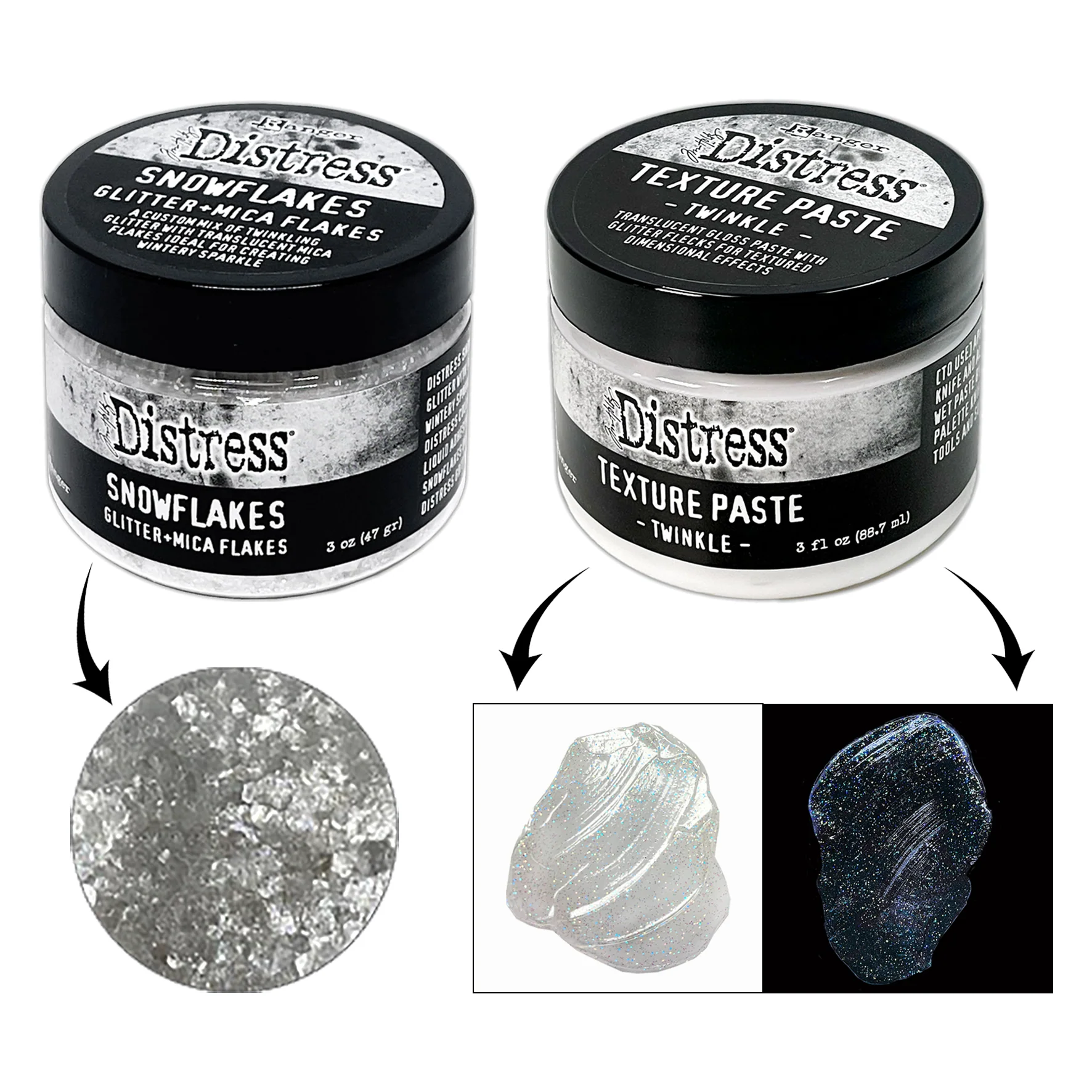 Ranger Tim Holtz® Distress Medium Bundle - Texture Paste Twinkle, Snowflakes, Grit Pastes Snowfall, Crypt & Glow - Image 3