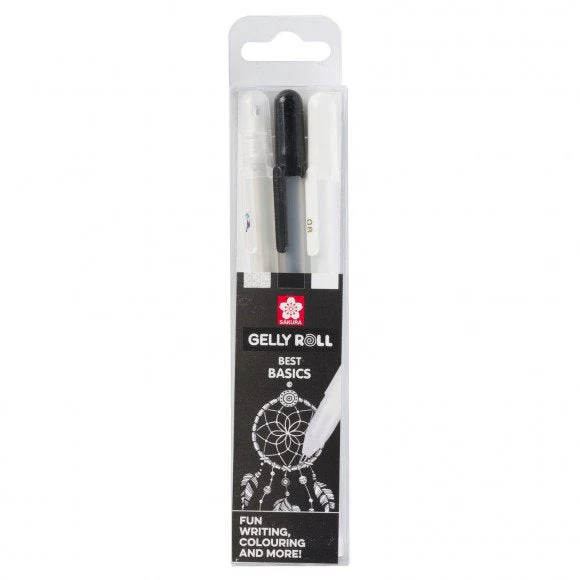Sakura Gelly Roll Gel Pen, Best Basics Black, White & Transparent 3Pieces