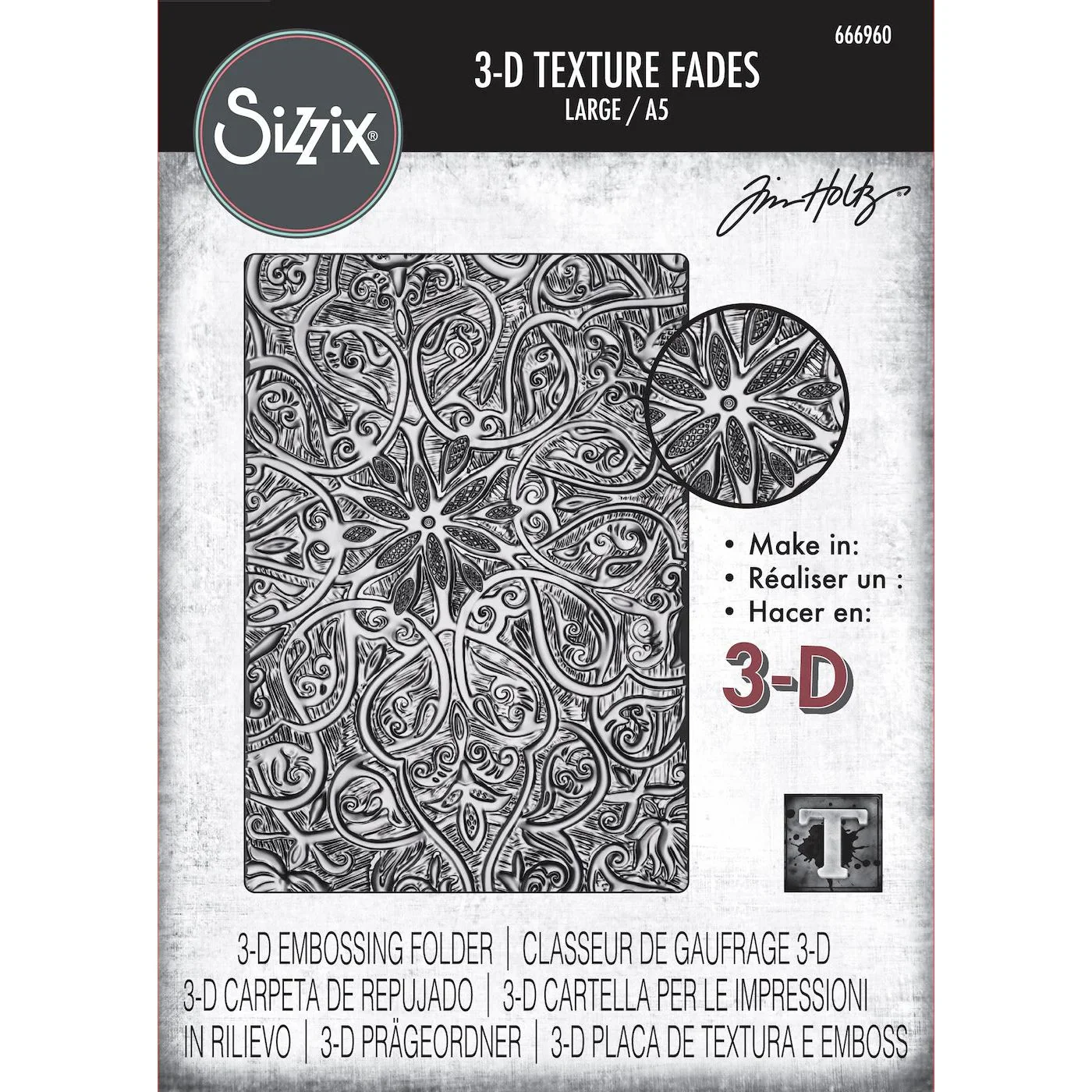 Sizzix 3-D Texture Fades Embossing Folder Engraved Large/A5 by Tim Holtz