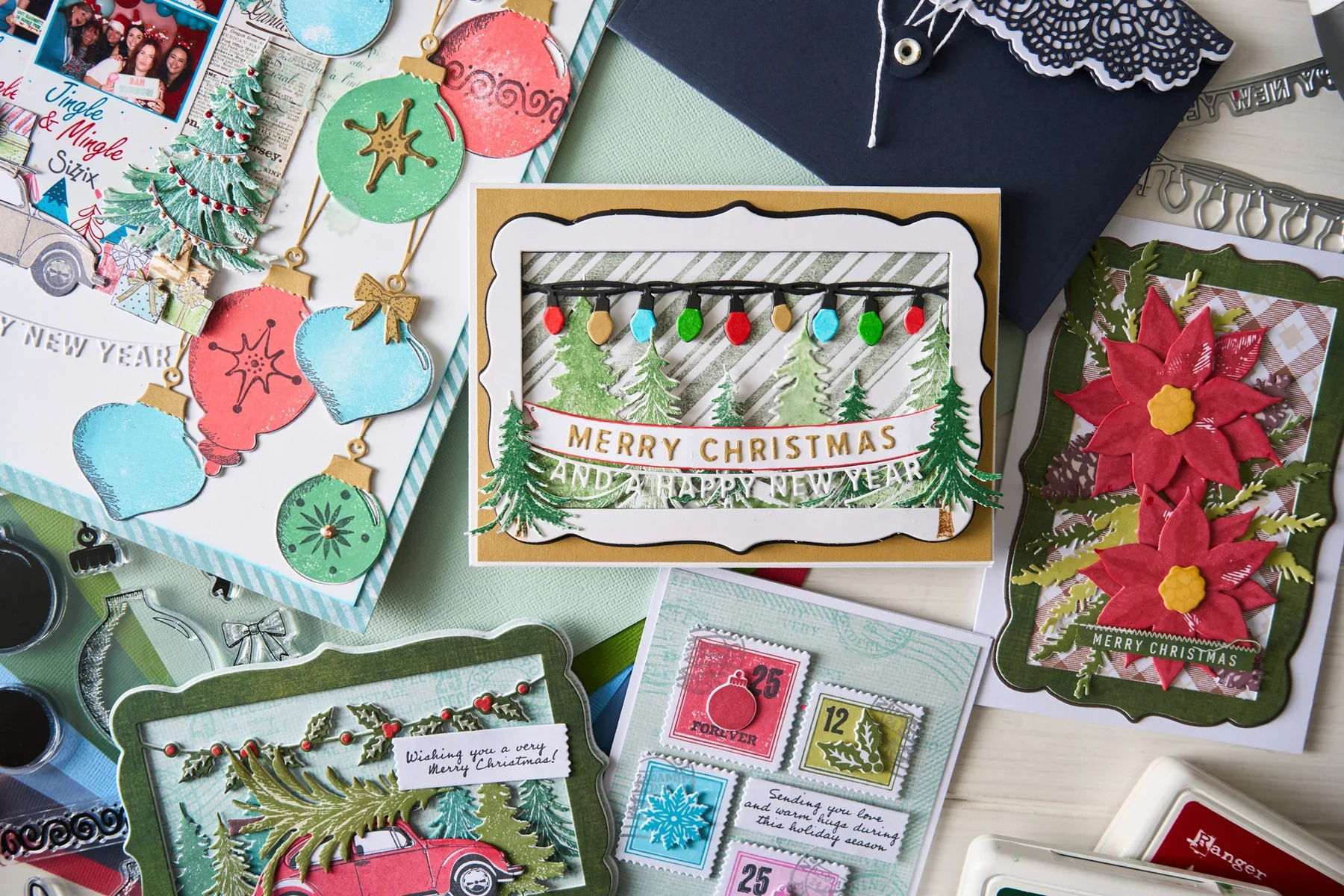 Sizzix Clear Stamps Set 16PK w/10PK Framelits Poinsettia Trio by 49 and Market - Image 5