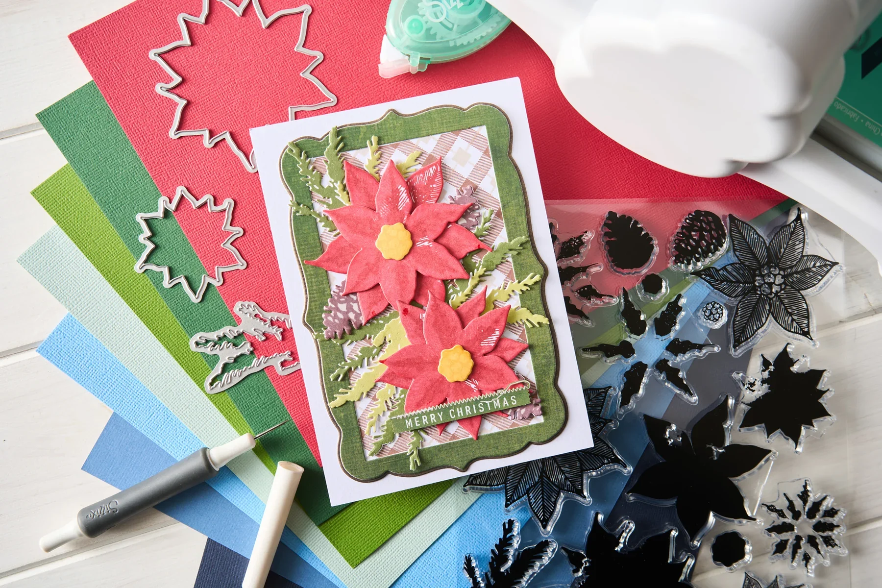 Sizzix Clear Stamps Set 16PK w/10PK Framelits Poinsettia Trio by 49 and Market - Image 6
