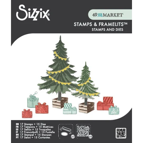 Sizzix Clear Stamps Set 17PK w/15PK Framelits Trees and Trinkets by 49 and Market