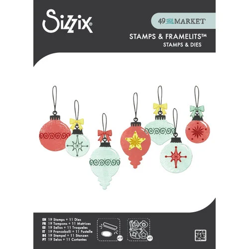 Sizzix Clear Stamps Set 19PK w/11PK Framelits Baubles by 49 and Market