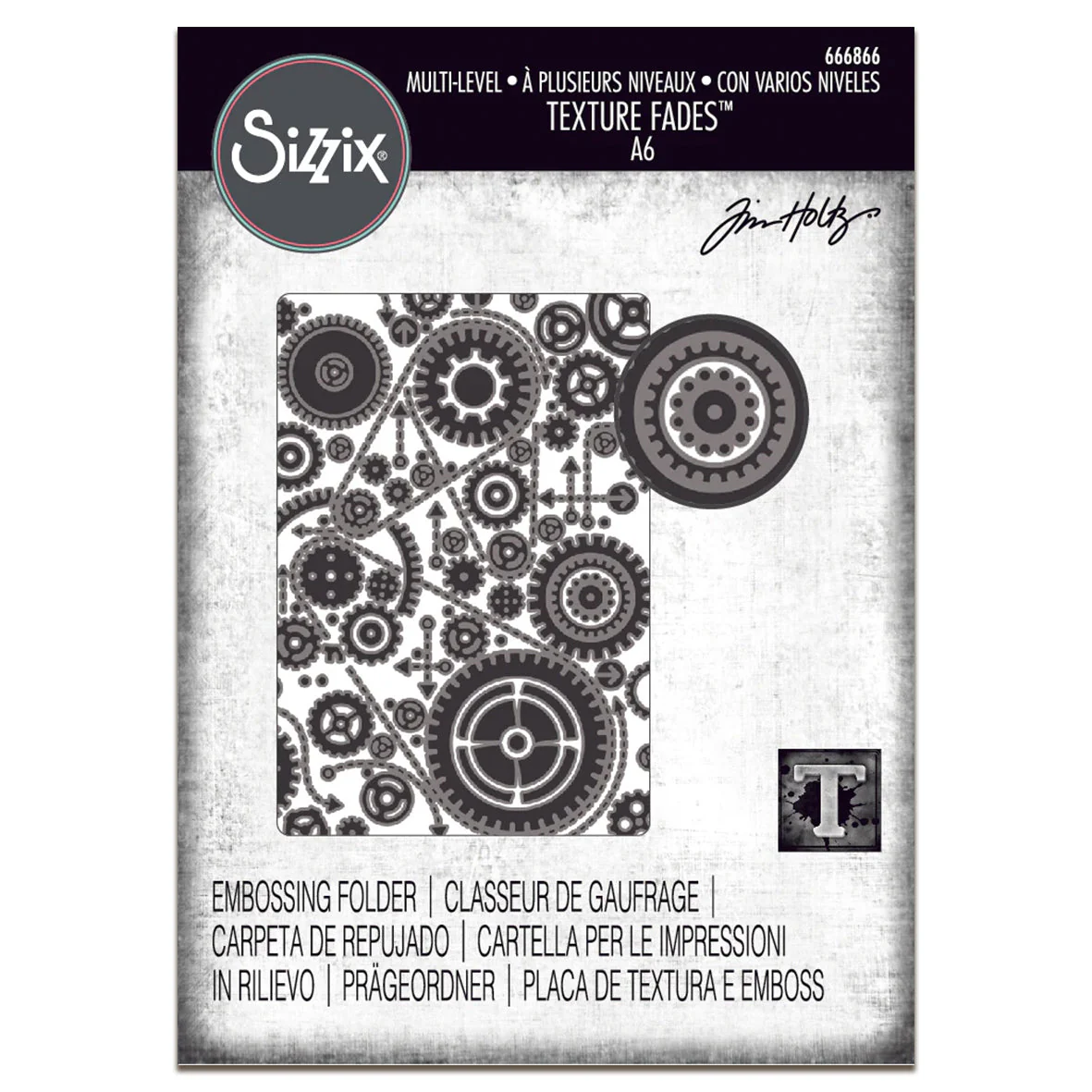 Sizzix Multi Level Textured Impressions Embossing Folder - Vault Gears by Tim Holtz