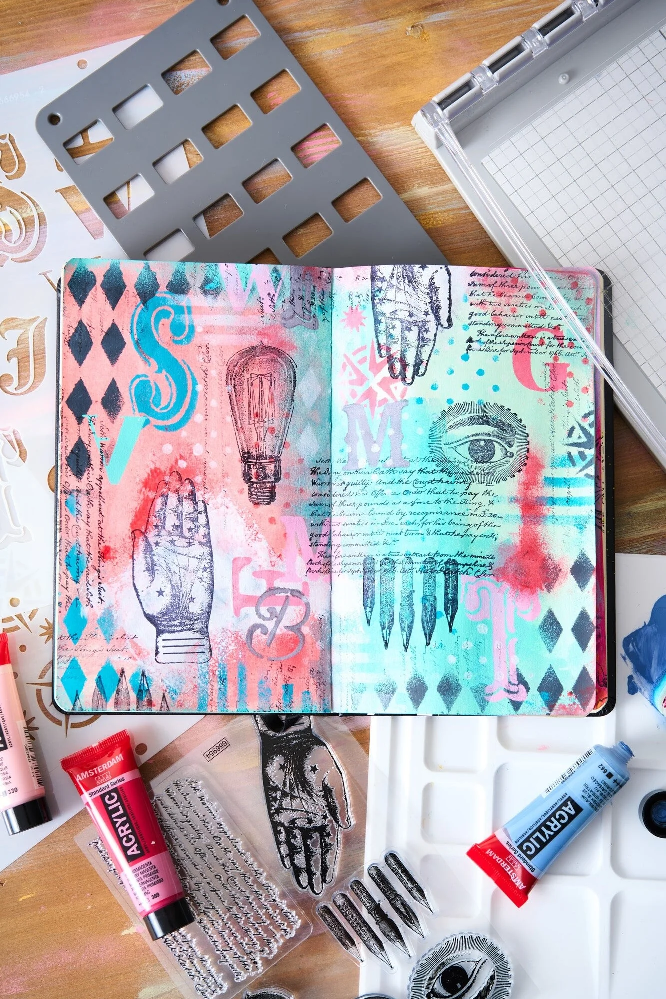 Sizzix Studio A5 Clear Stamps w/ A5 Stencils by Mark Montano Bundle - Image 4
