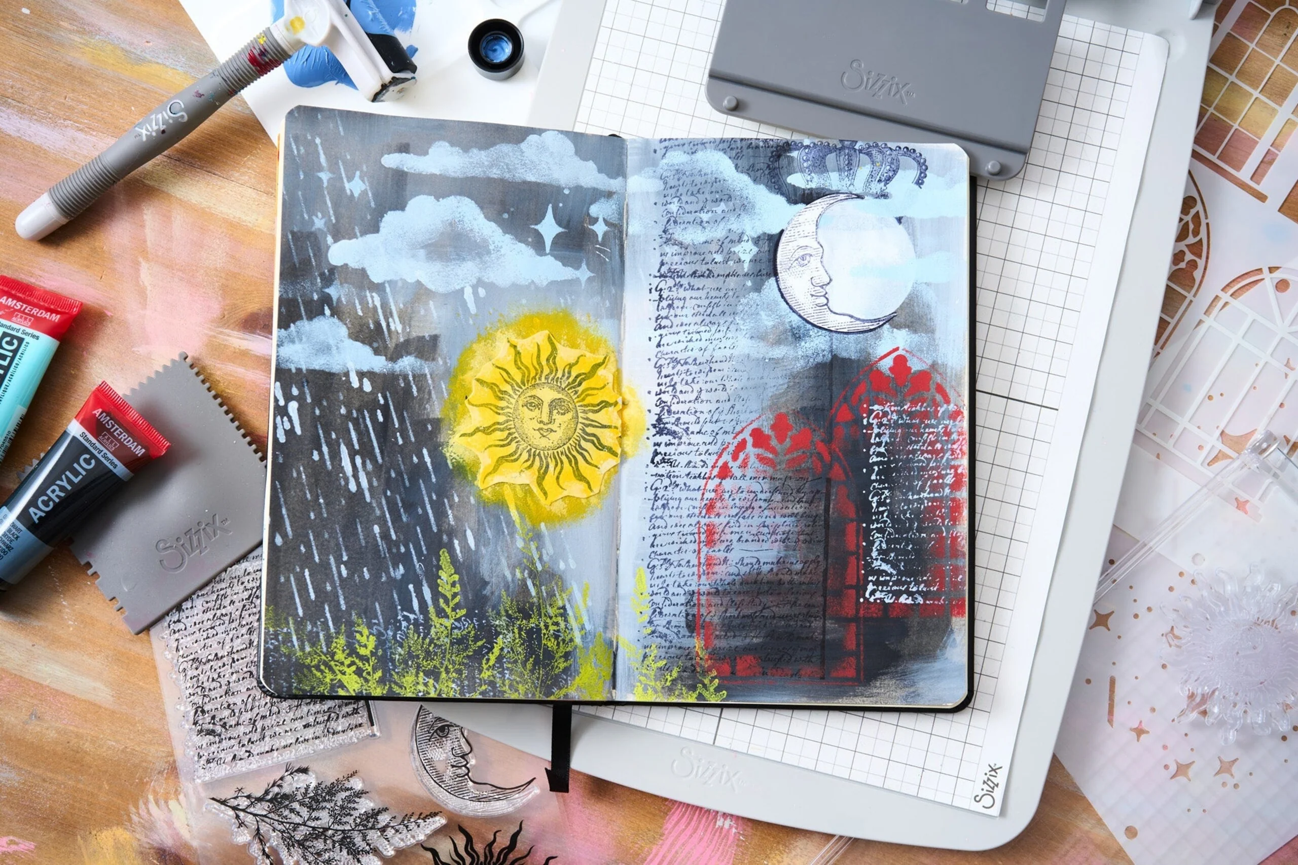 Sizzix Studio A5 Clear Stamps w/ A5 Stencils by Mark Montano Bundle - Image 7