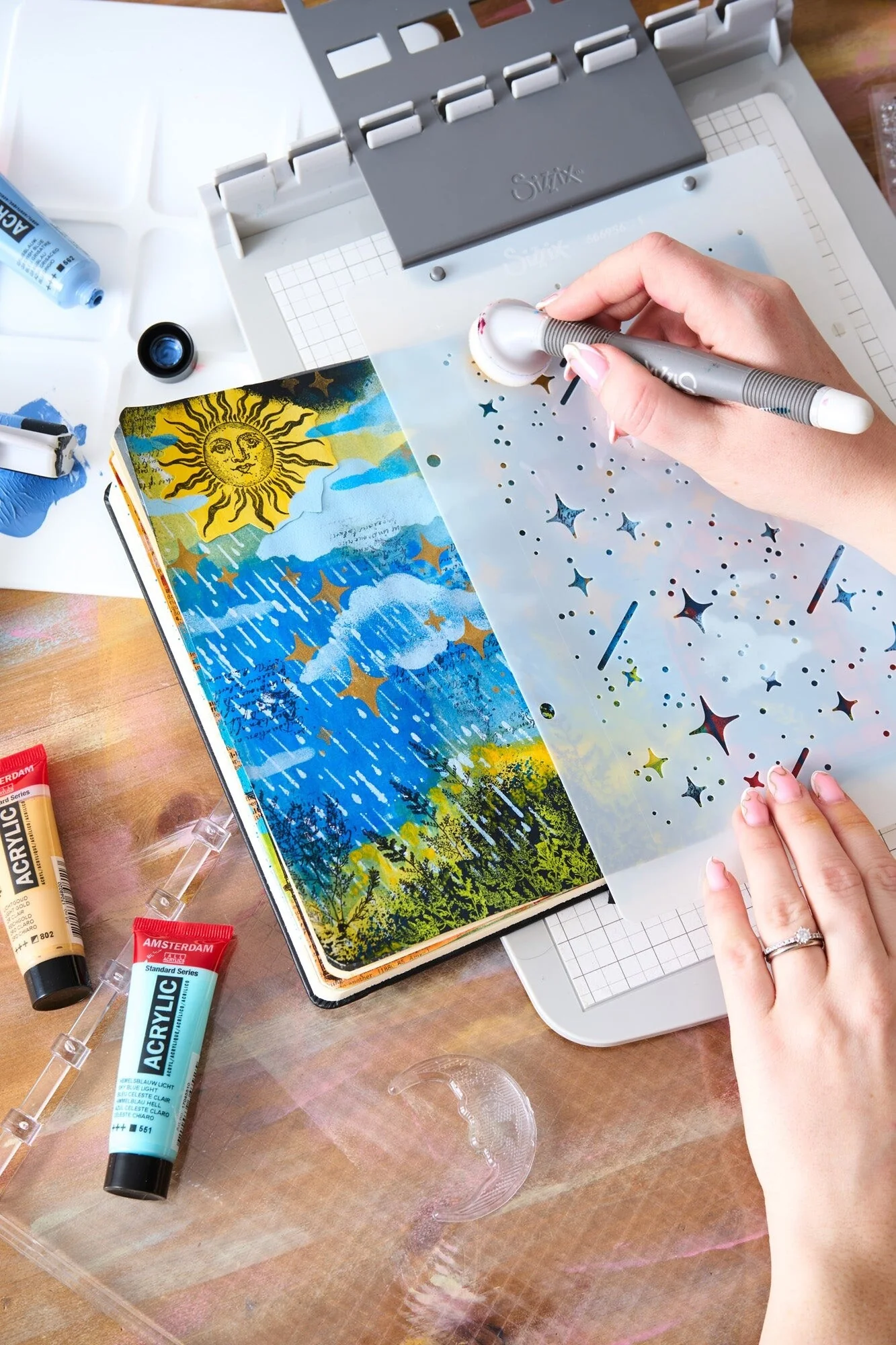 Sizzix Studio A5 Clear Stamps w/ A5 Stencils by Mark Montano Bundle - Image 8