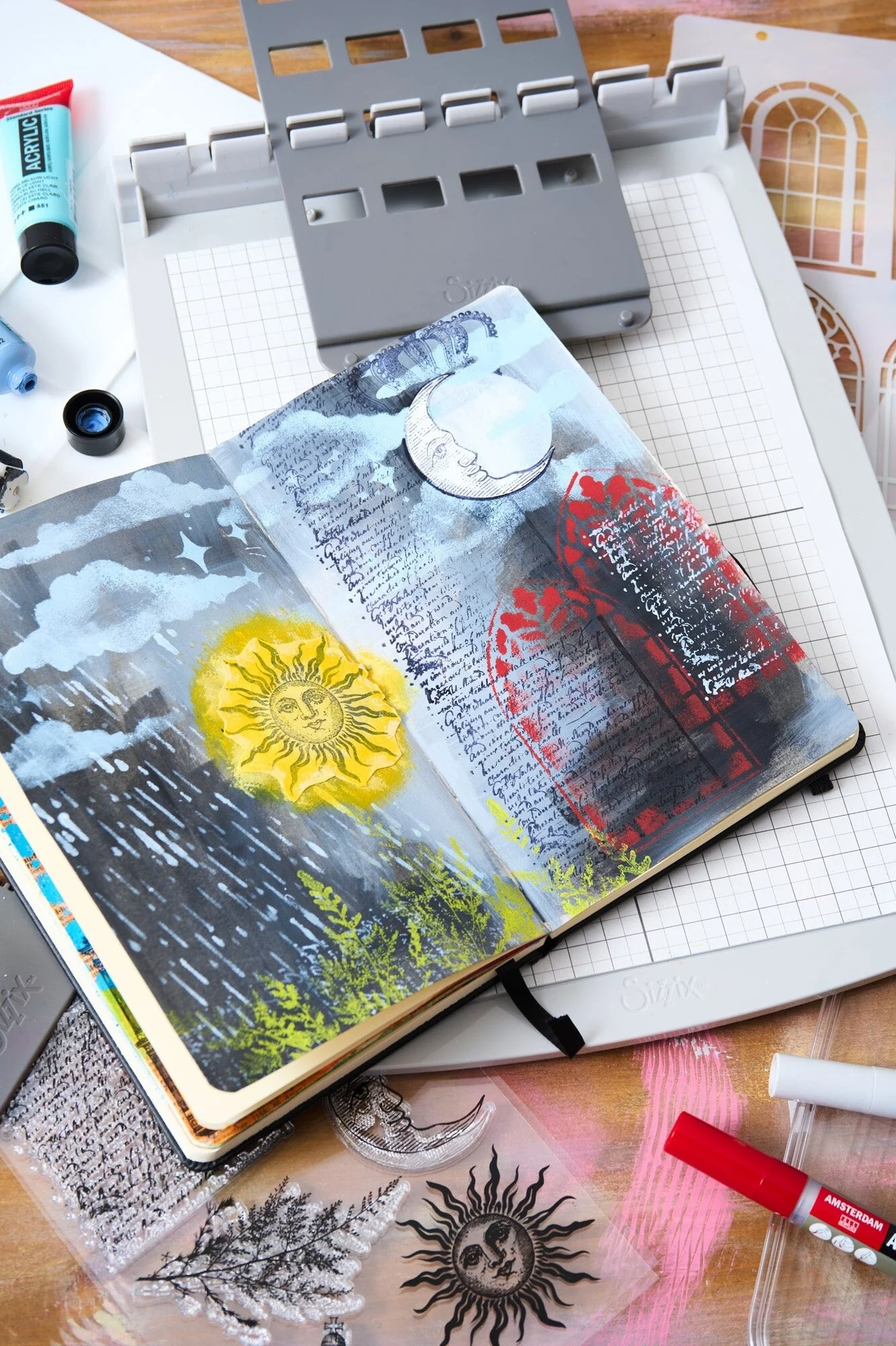 Sizzix Studio A5 Clear Stamps w/ A5 Stencils by Mark Montano Bundle - Image 2