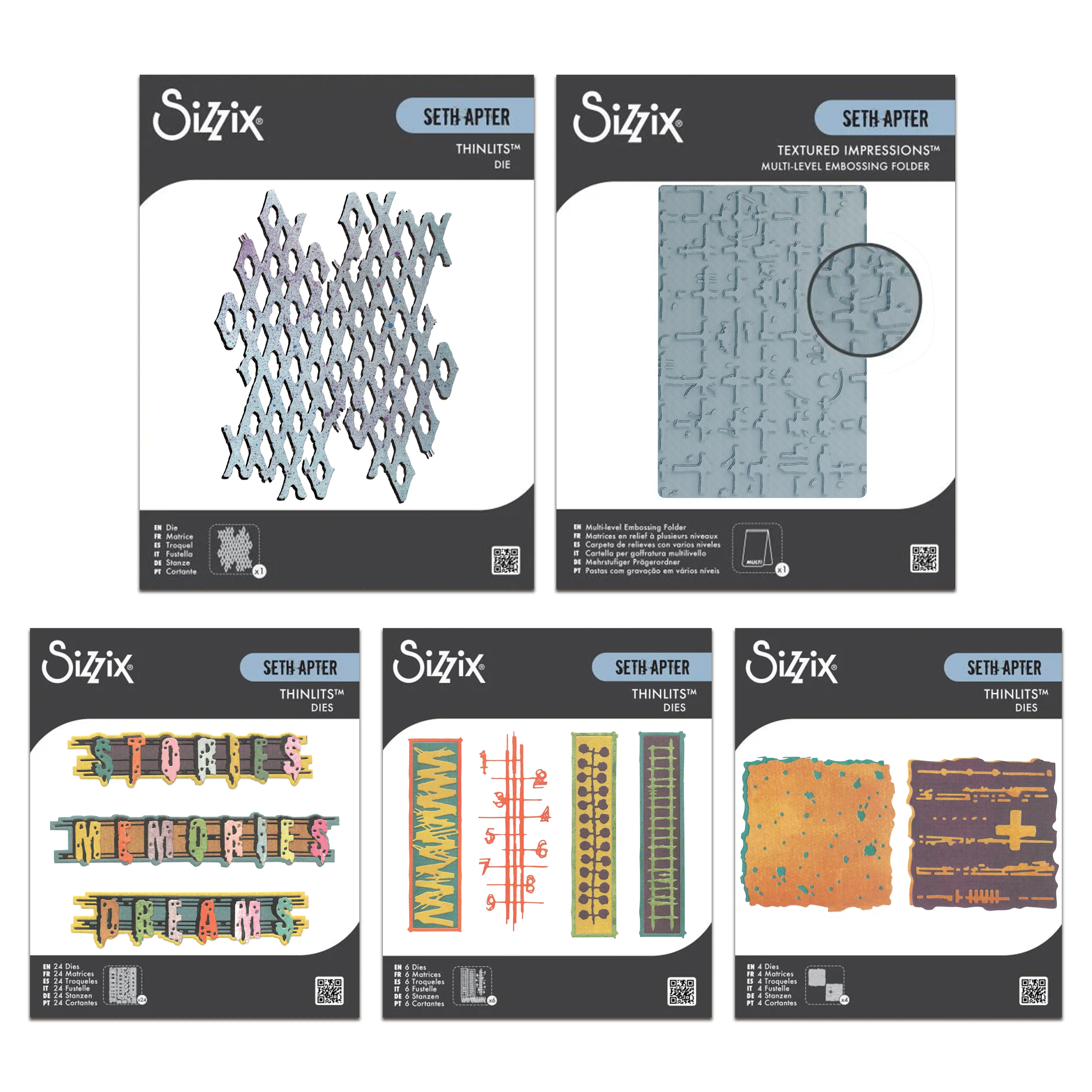 Sizzix Thinlits Dies & Multi-Level Embossing Folder by Seth Apter Bundle