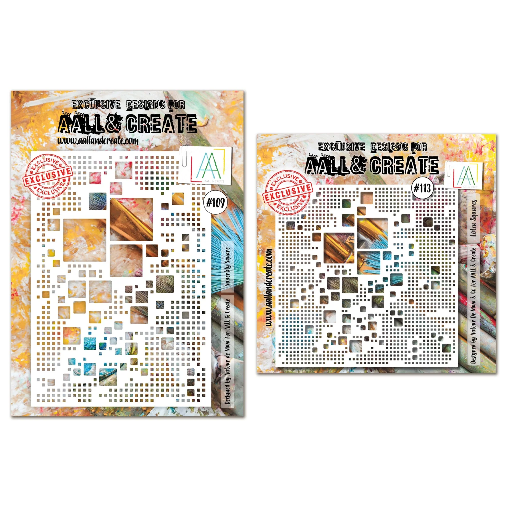 Squares A4 & 6x6" Stencil Duo