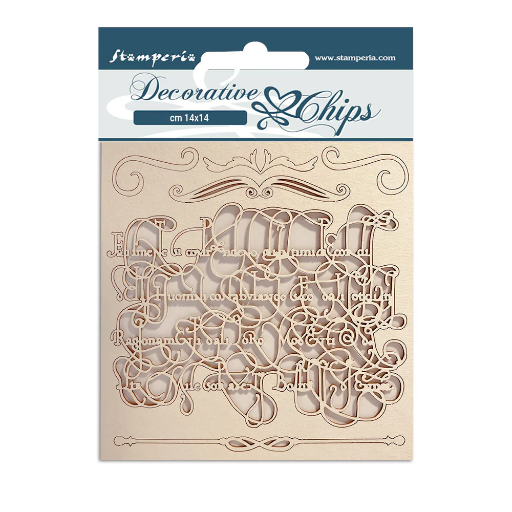 Stamperia 14x14 cm Decorative Chips Romantic Garden House Calligraphy