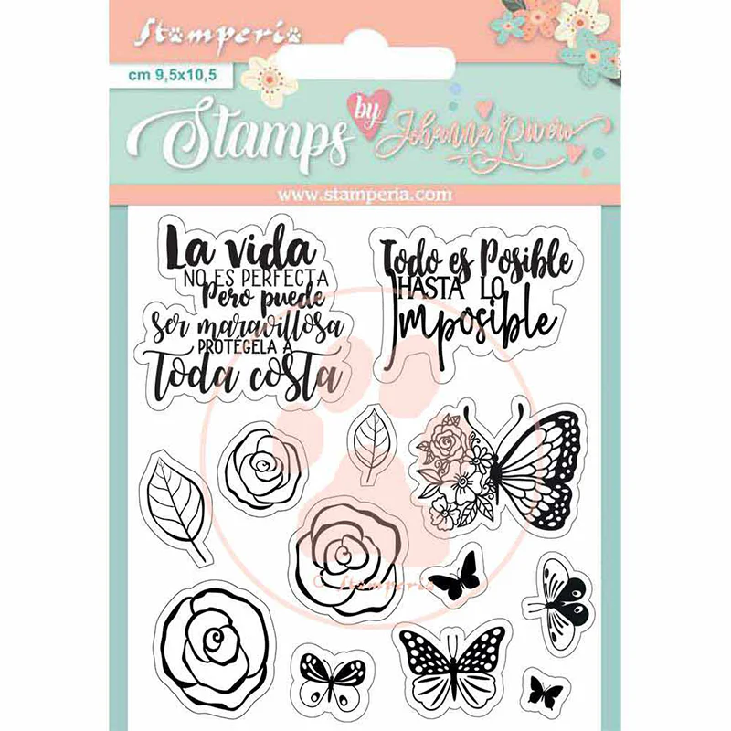 Stamperia 9.5 cm x 10.5 cm Acrylic Stamp Circle Of Love Roses And Butterfly
