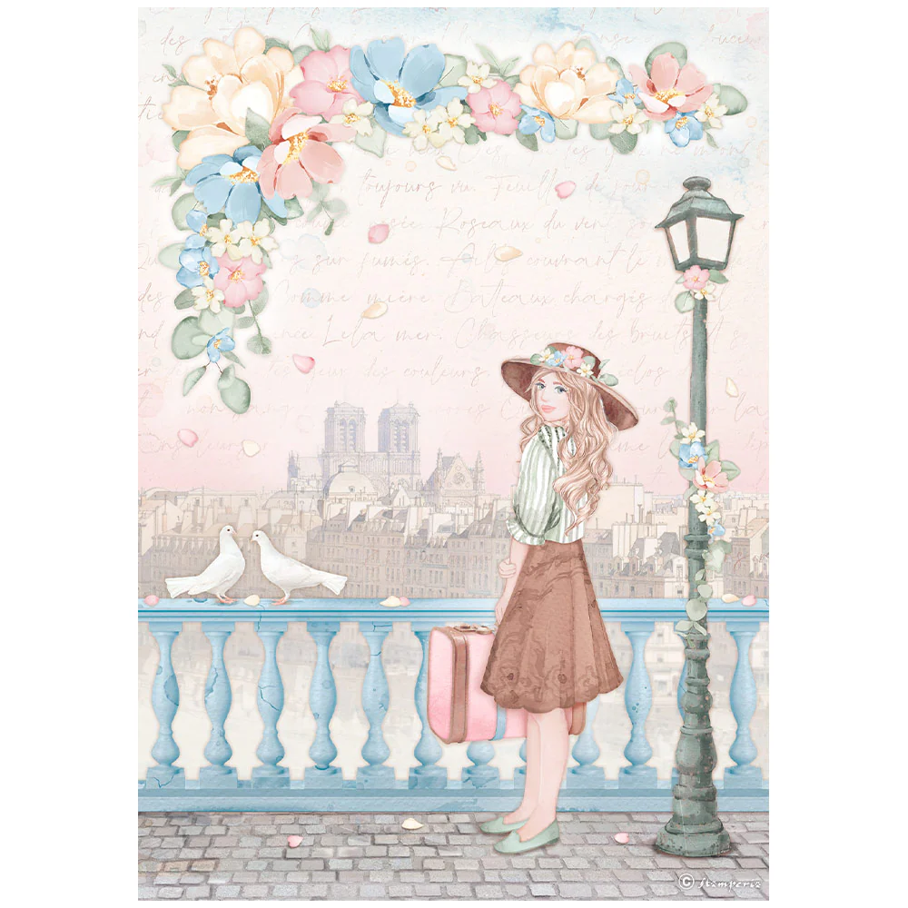 Stamperia A4 Rice Paper Create Happiness Oh LÃ¡ LÃ¡ Girl With Suitcase